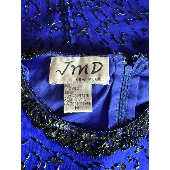 JMD New York Vintage Royal Blue Beaded Top Blouse M - Picture 7 of 7